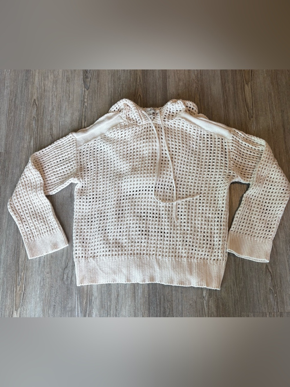 WONDERLY OPEN KNIT HOODED SWEATER WOMENS SZ SMALL IVORY
